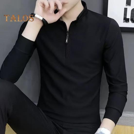 Vår Høst Skjorte Herre Langermet Halv Glidelås Slim Fit Stand Krage Pure Farge Mid Length Pullover Daglig slitasje Business Office Topp