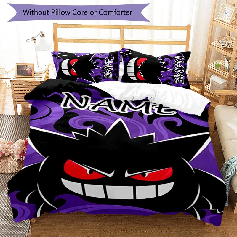 3pcs Gengar1 Cover Set - Personalized Name, HD Printed Bedding with 1 Cover and 2 Pillowcases - Perfect for Home Decor, Easy Care