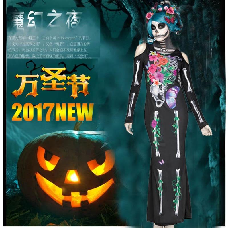 

Новый Хэллоуин Костюм Черепа Платье Зомби Нежить Бар DS Сценический Костюм Вечеринка Наряжаться M чёрный
