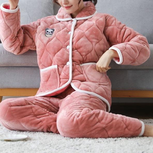 Süße warme wattierte Baumwolle kann draußen getragen werden dreilagiger Pyjama Damen Winter Loungewear verdickt saisonal große Größe