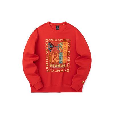 Anta Solid Color Pullover Long Sleeve Sweatshirt Men Tops Red 952318720-2