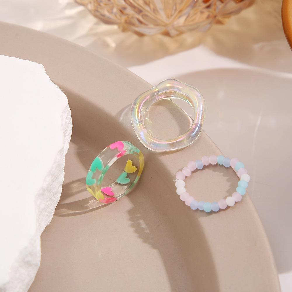 Cross-border Love Heart Resin Ring Set: Creative Fashion Women's Knuckle Rings