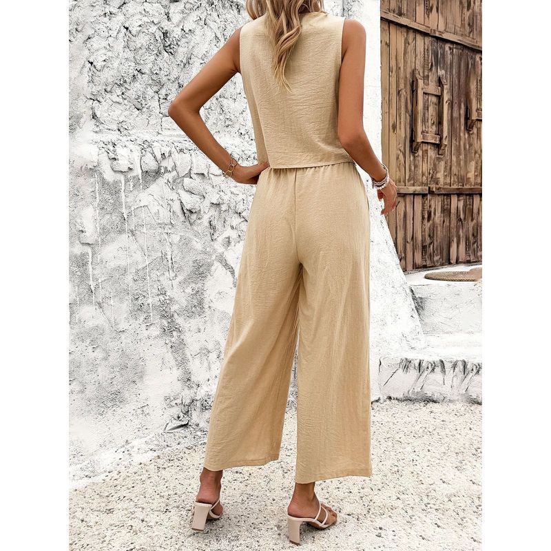Casual V-neck Vest Long Pants Set Pure Color Casual V-neck Vest Pants Suit