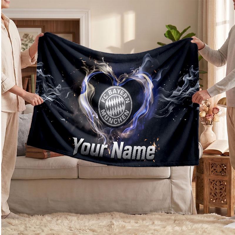 Couverture polaire personnalisée Bayern Munich avec logo de football, texte de nom personnalisé, couverture d'appoint douce et chaude pour la maison