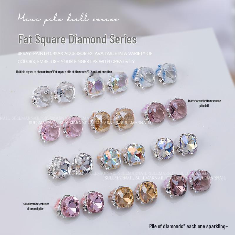 

3D Rhinestones: Square Crystal Diamond Nail Art Jewelry, Set of 2