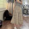 Women's Summer Plaid High-Waist A-Line Midi Skirt - College Preppy Style Versatile Checkered Trendy Skirt