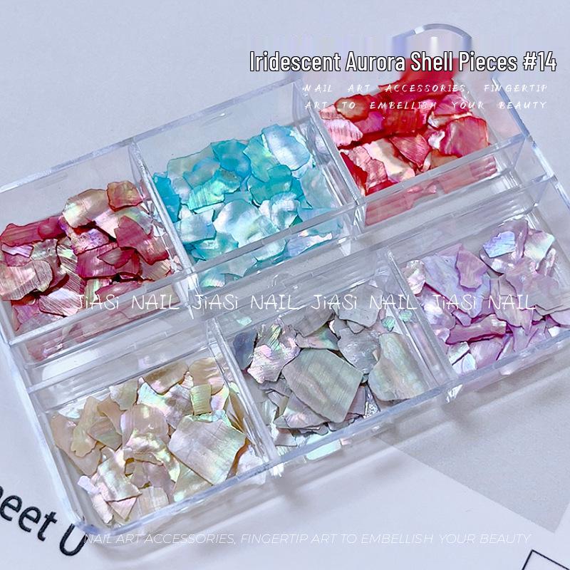 Iridescent Abalone Nail Decor: Ultra-Thin Shell Fragments in 6-Grid Box