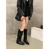Inner Height Increasing Coffee Suede Stacking Boots Boots Women's Boots Autumn and Winter Vintage Maillard Long Knight Boots