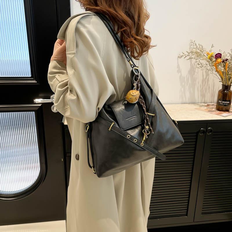 Retro large-capacity bag Women's commuter shoulder tote bag College student class schoolbag Multifunctional backpack