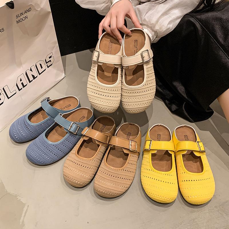 Thick-soled inner height increase Baotou new one-pedal single shoes sandals mesh half slippers women's summer outer wear