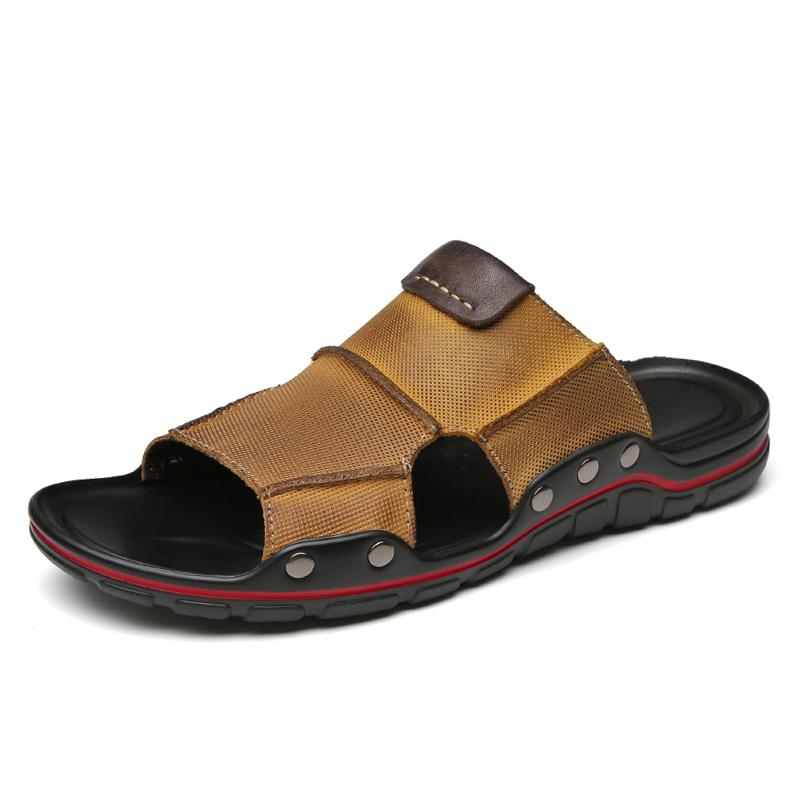 Summer Leather Slides Flat For Men Slippers Casual Black Palm Slide Slipper Outdoor Newest 2022 Men'S Beach Shoes Big Size 47