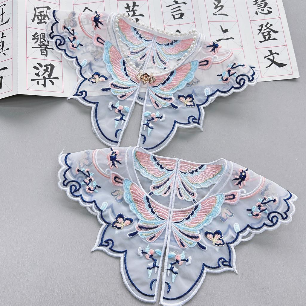 Butterfly Embroidery Fairy Fake Collar Organza Metal Thread Embroidery Embroidery Hanfu Accessories Three-Dimensional Embroidery Cloud Shoulder