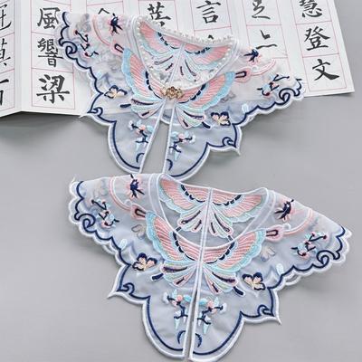 Butterfly Embroidery Fairy Fake Collar Organza Metal Thread Embroidery Embroidery Hanfu Accessories Three-Dimensional Embroidery Cloud Shoulder