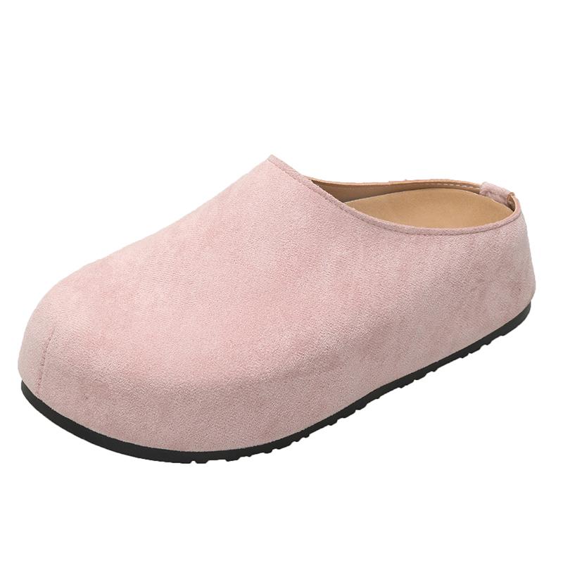 Baotou Mid-heel Flat Shoes New Summer Round Head Deep Mouth Suede Soft Sole Anti-slip Wear-resistant Slippers