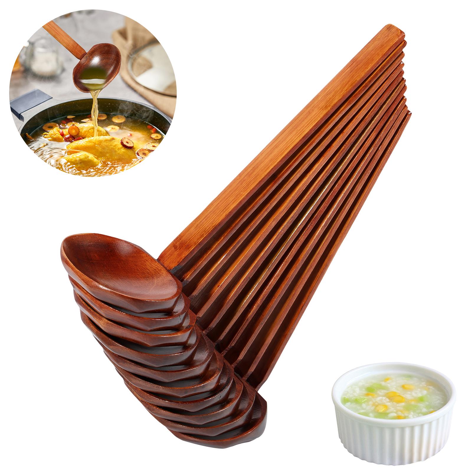 

10pcs Japanese Style Wooden Soup Spoon Long Handle Tortoise Shell Ramen Spoon Large Serving Spoon Reusable Wood Tableware Kitchen Dining Cooking Utens коричневый