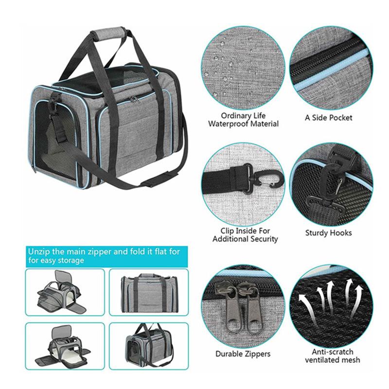 Expandable Cat Carrier Dog Carrier, Soft-Sided Portable Pet Travel Carrier, Removable Soft Plush mat and Pockets, Locking Safety Zippers