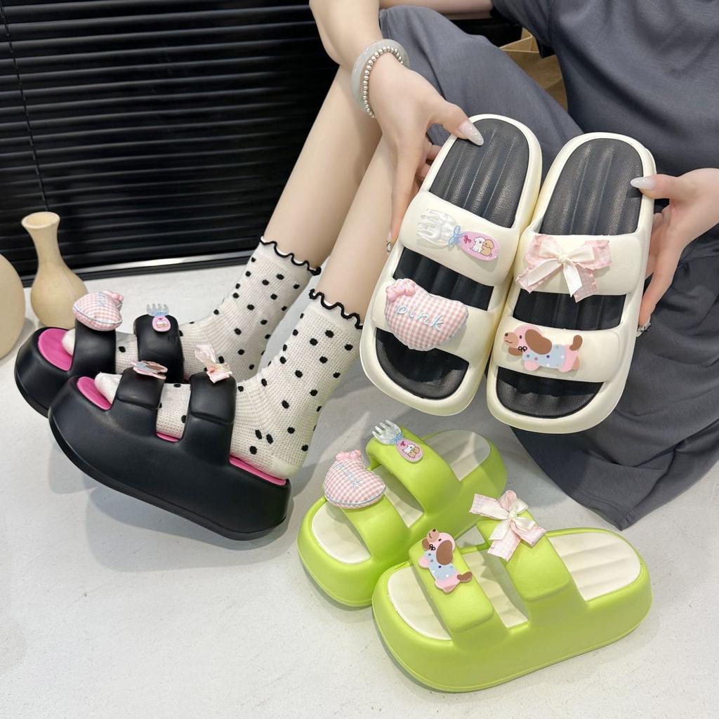 Soft Cute Height-increasing Slippers 2025 Summer New Cartoon Casual Small Bow Cool Slippers Women