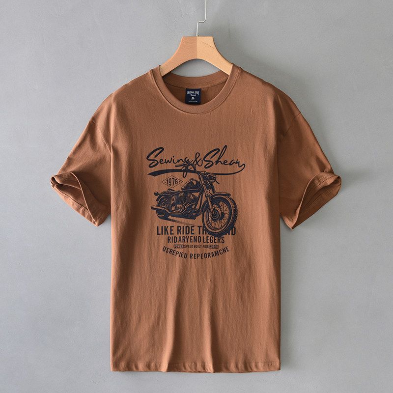 Summer American Short Sleeve T-Shirt Men Heavy Weight Pure Cotton Fashion Brand Printing Parka Loose Crew Neck Half Sleeve T-shirt Best Selling