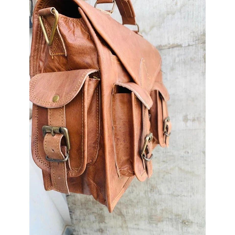 Genuine Vintage Brown Leather Messenger Bag Shoulder Laptop Bag Briefcase