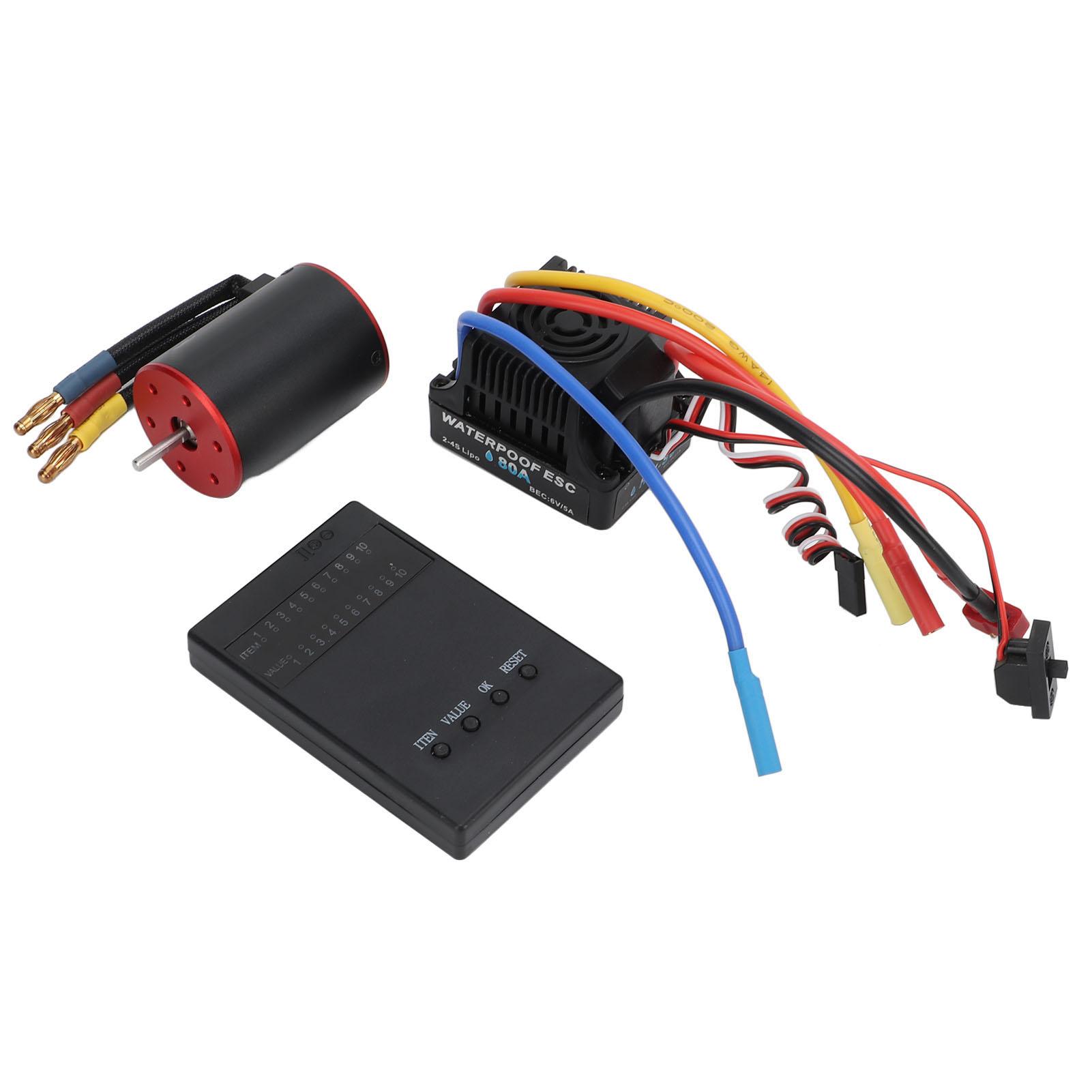 

3650 3900KV Brushless Motor 80A ESC Set Waterproof Brushless Motor with Programming Card 4mm Banana Plug for 1/10 1/8 RC Car