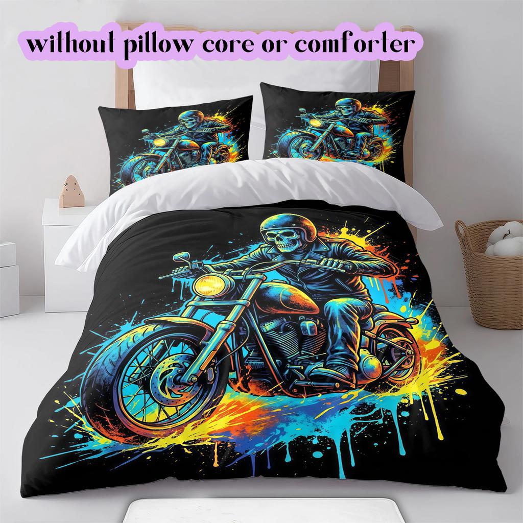 Splashing Ink Death  Pattern Bedding Quilt Set Quilt Cover Pillowcase Home Decoration Birthday Gift (1 * Duvet Cover + 2 * Pillowcase, Without Core)