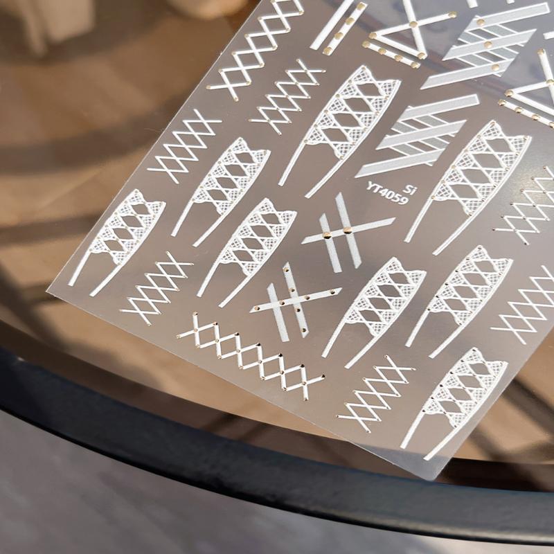 5D Simple Black White Shiny Gold Rivet X Bandage Tie Adhesive Nail Art Stickers Decals Manicure Hot Girl Unique Charms