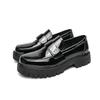 Cheap British Style Men's Black and White Leather Shoes Heightened Platform Young Lazy Foot Cover Business Casual Dress Loafers