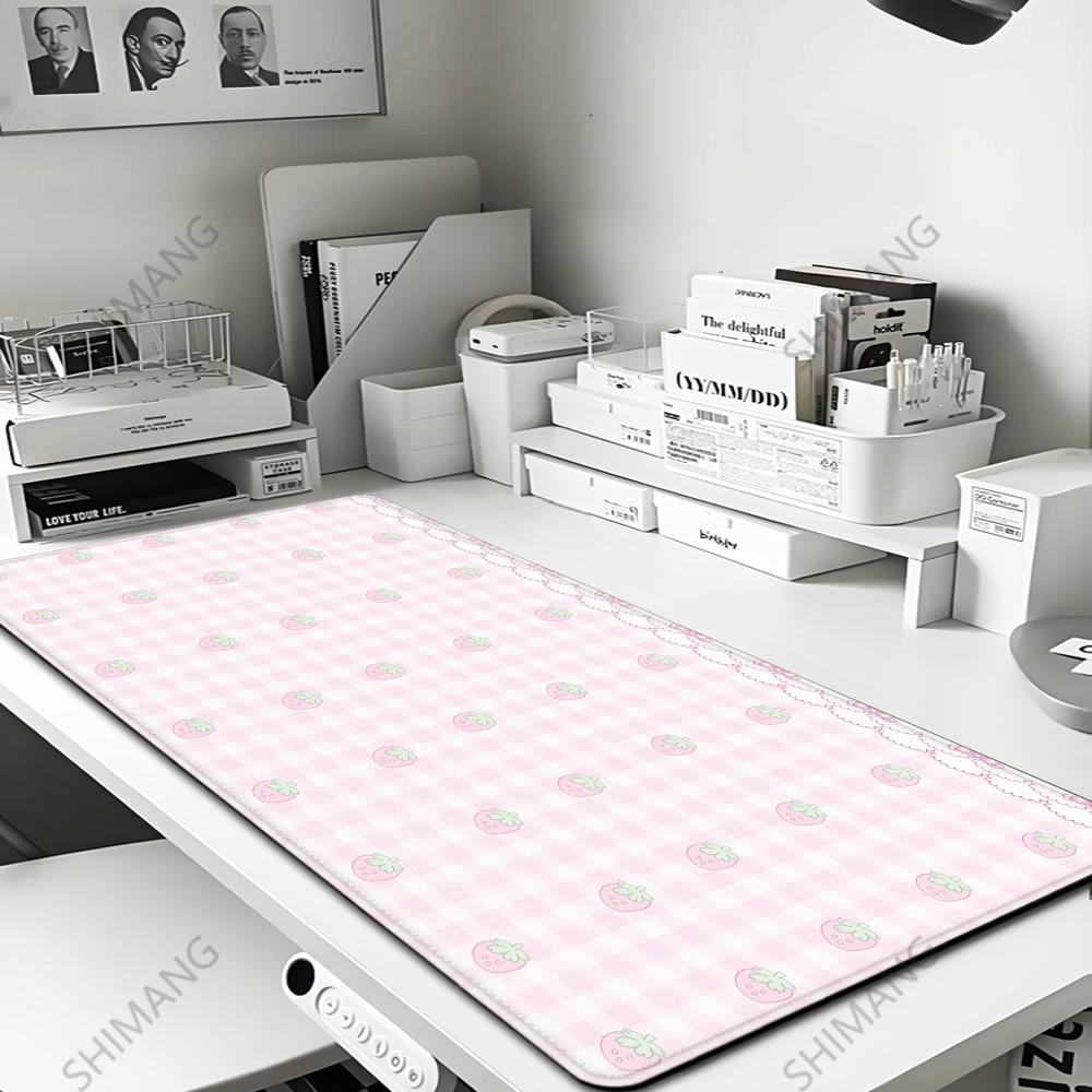 Strawberry Desk Mat Kawaii Mousepad Pink Cute milk sakura cherry blossom pattern Pastel aesthetic deskmat XXL gaming mouse pads