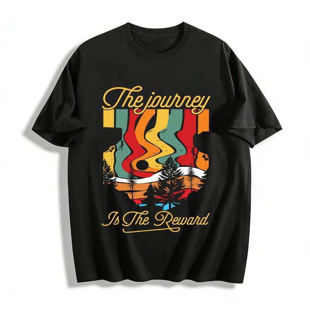 

The Journey Is The Reward Outdoor Hiking Graphic Casual Tee Pure cotton T-shirt XXS
