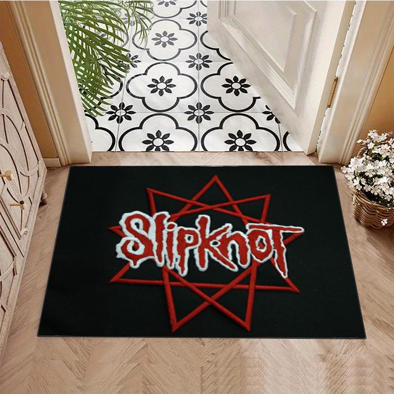 Slipknot Red Nonagram Logo Area Rug Non Slip Mat, Black Background Heavy Metal Band Carpet for Bedroom Decor
