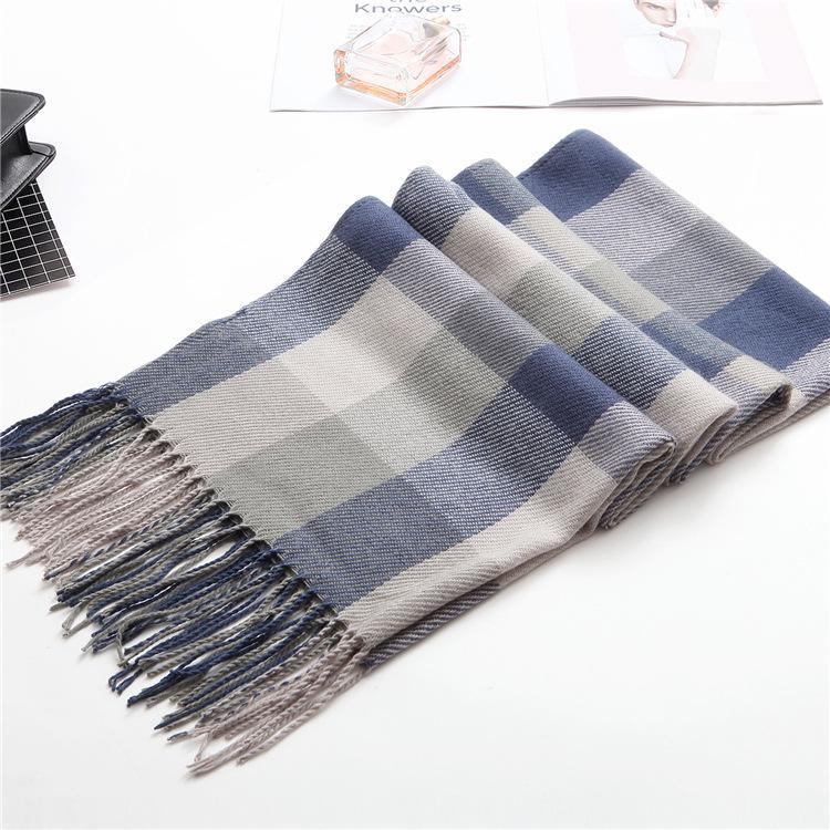 Kockovaný zimný šál pre ženy – strapcový šál v kórejskom štýle z imitácie kašmíru