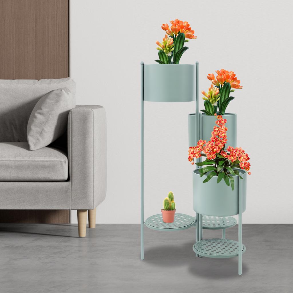 Corner Plant Stand for Indoor Plants, Shabby Chic Green Tiered Ladder Shelf, Vintage Iron Display Rack for Living Room Decor