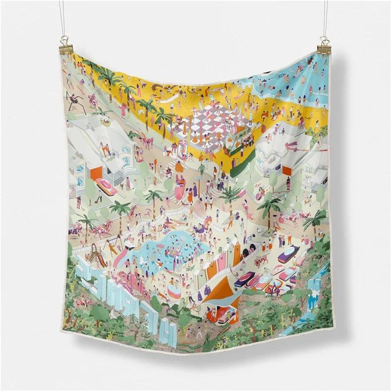 Luxury Horse Print Silk Square Scarf Women Spring Neck Tie Shawl Wraps Female Hair Hand Wrist Headkercheif Hijab Bandana