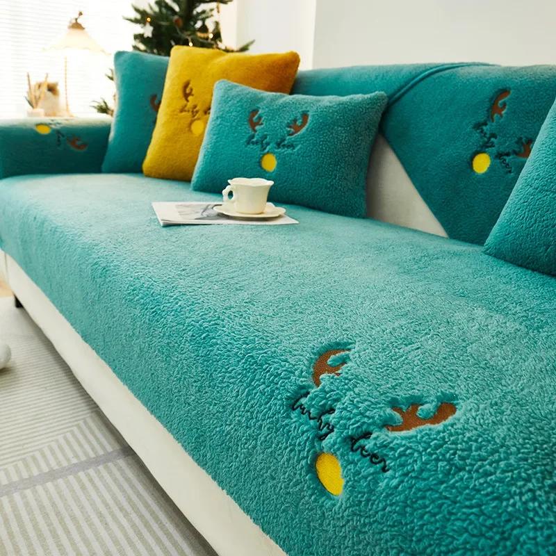 Vánoční Zesílený Králičí Kožešina Plyšový Potah na Pohovku Protiskluzový Měkký Ručník na Pohovku Polštářek na Pohovku Do Obývacího Pokoj Moderní Domácí Dekorace