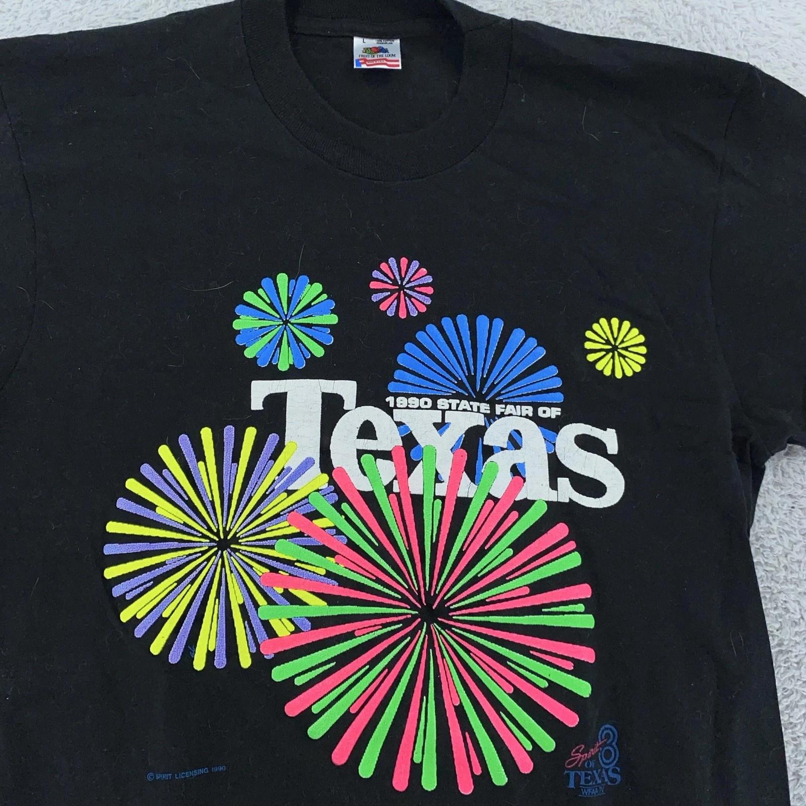 Винтажная футболка 1990 года State Fair of Texas Мужская M/L Черная Фейерверк Неоновый USA 90-е 2XL