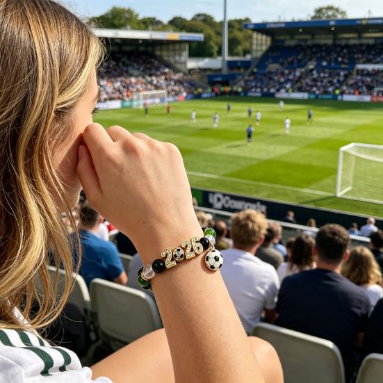 Náramek s tématem fotbalového zápasu 2026 Jiskřivé kamínky Vložené korálky Nerezavějící fotbalový náramek Šperkový doplněk