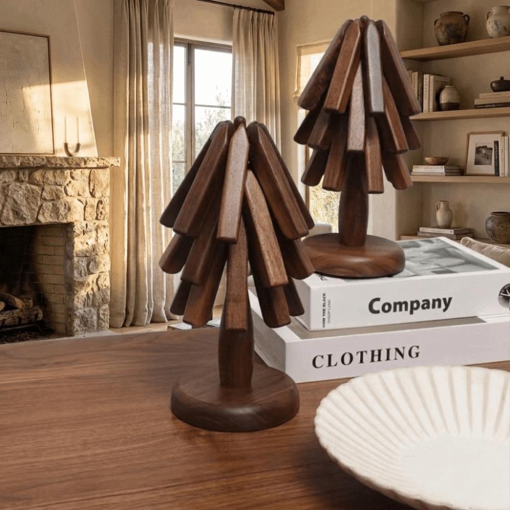 Decorative Tree Shaped Placemat Solid Wood Vintage Cup Coaster Foldable Anti-Scald Trivet Table