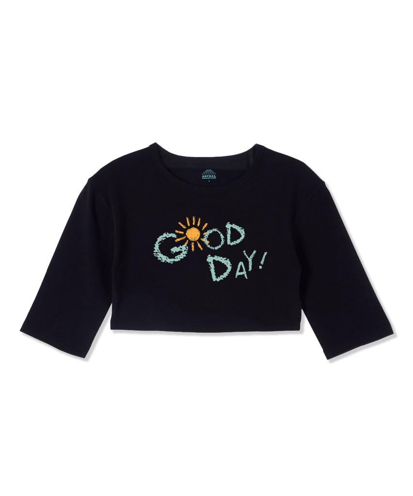 ASTRAL PROJECTION Good Day Supima Spandex 5-Quarter Sleeve Short Crop Top_Black