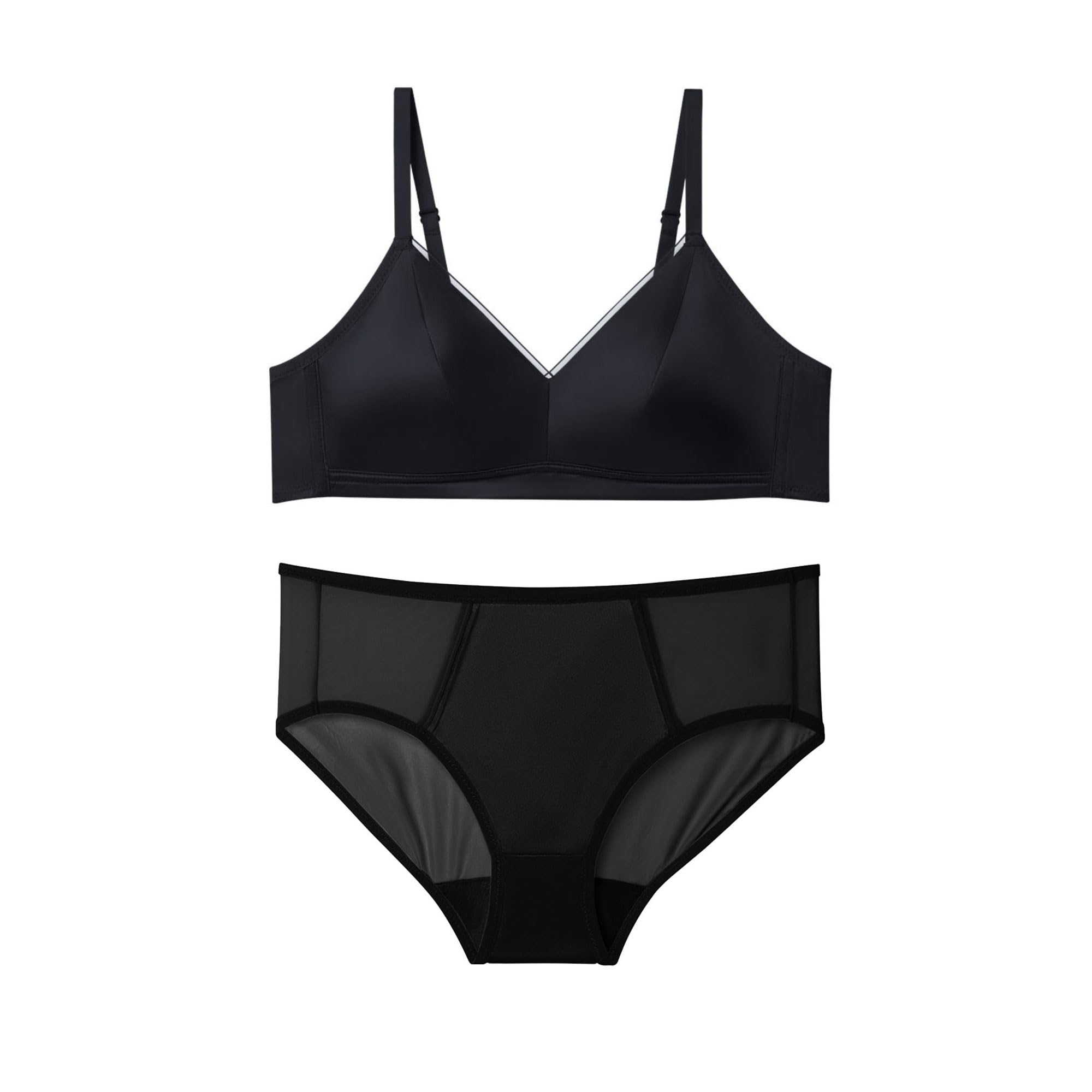 

MAYUDAMASILK Luxurious Silk Wireless Smooth and Shiny Satin Bra and French Set Size Panties, Style, 2-Piece (Black, L) чёрный