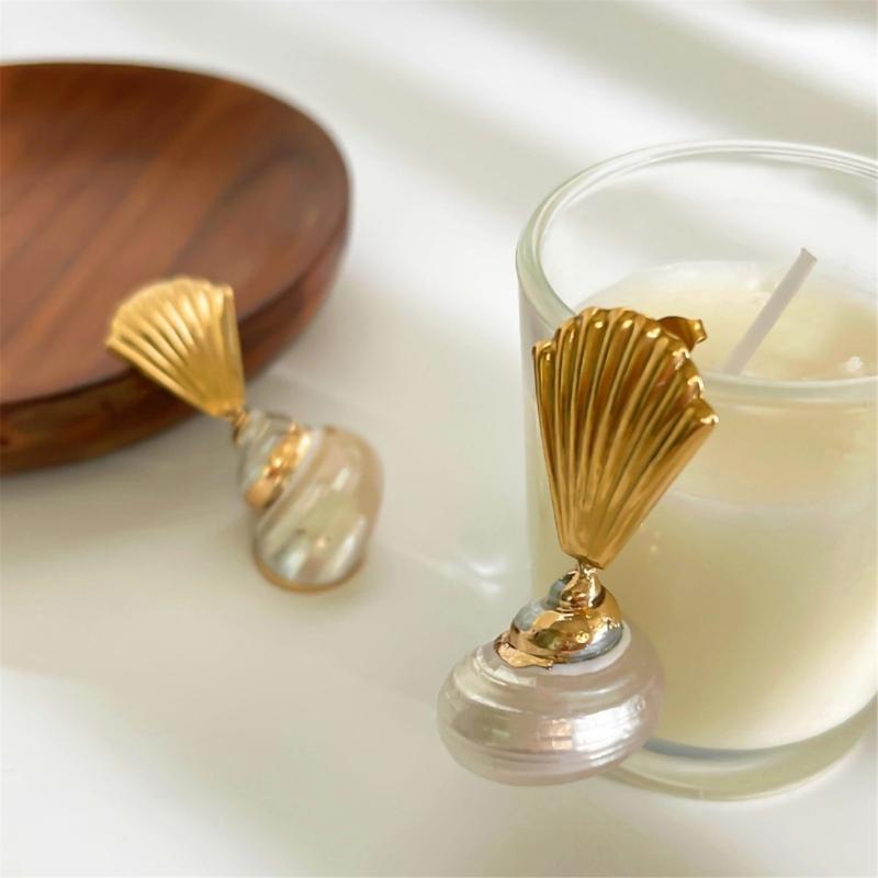 Ocean Inspired Conch Earrings Elegant Stainless Steel Jewelry Perfect for Parties Weddings and Everyday Use