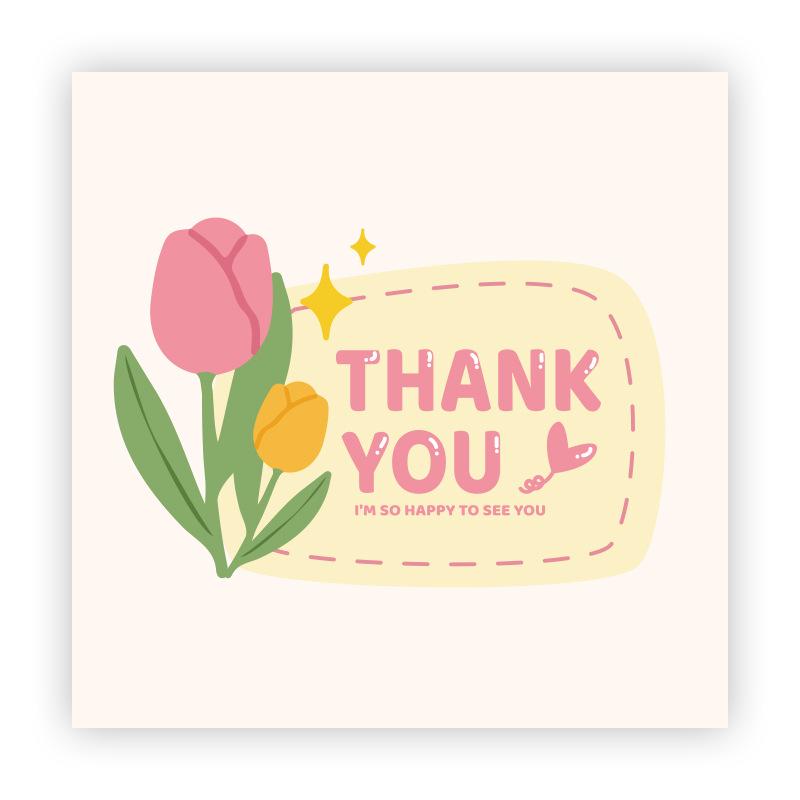Cartoon Thank You Card Square - Handwritten Festival Greeting Card Gift Packaging Decoration