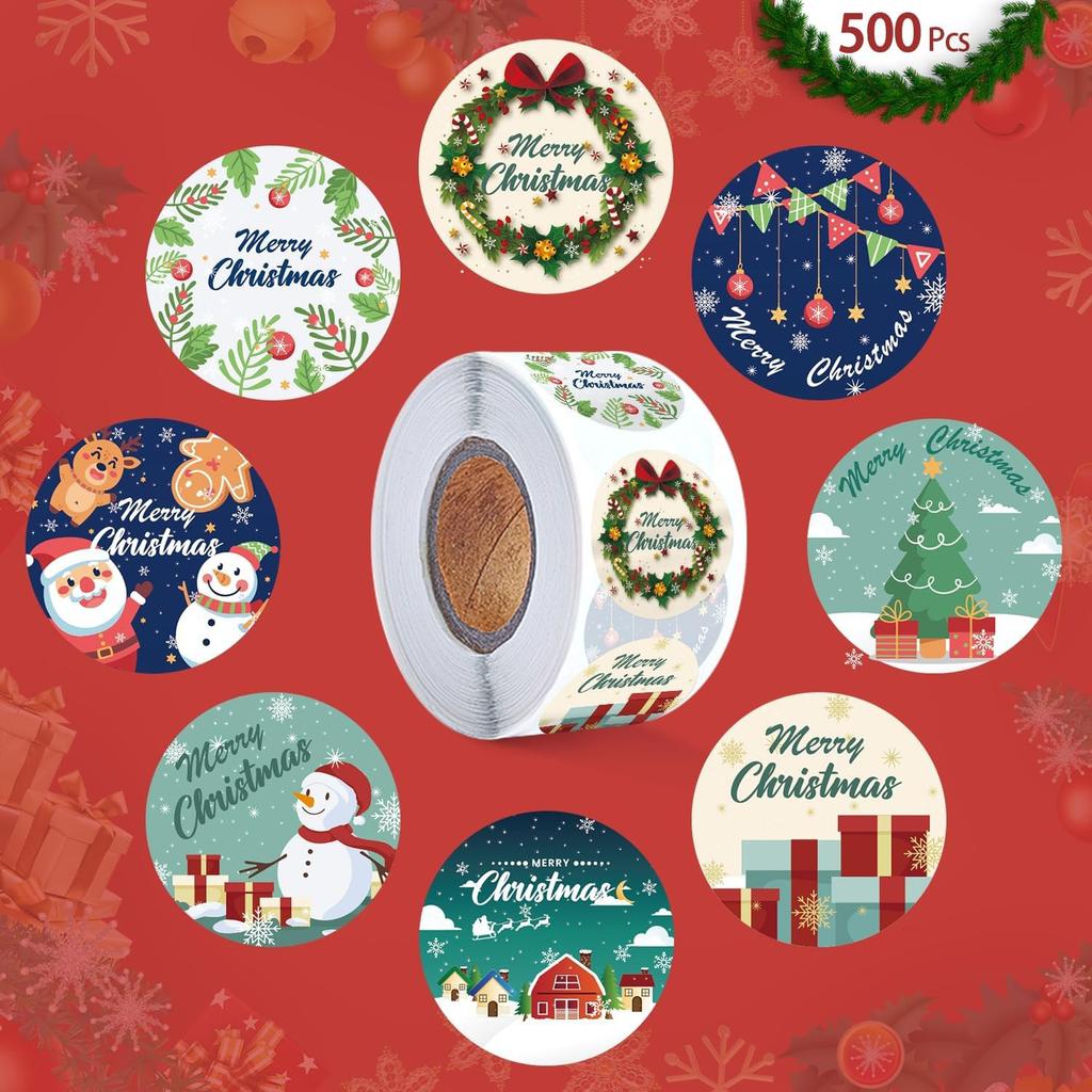 100-500Pcs High-Standard-Quality Round High-Quality Adhesive High-Quality Christmas High-Quality Stickers High-Quality Merry High-Quality Christmas