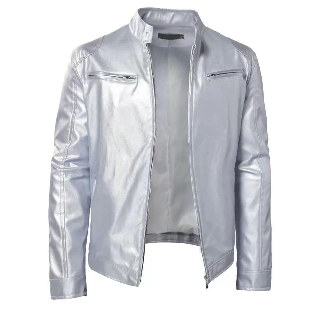 Men's leather jacket new new PU coat stand-up collar slim zipper leather jacket G