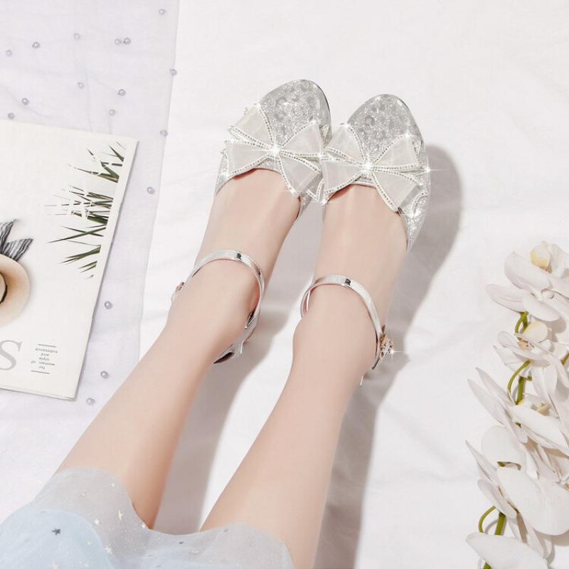 Summer children's sandals women's new middle-aged and older children's sandals student bow high-heeled princess shoes buckle girls' sandals
