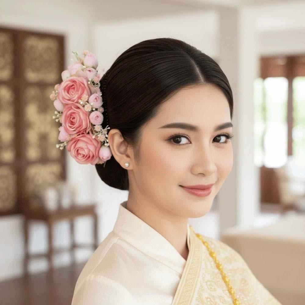 Hair Accessories Sweet Flowers Hairpin Rose Floral Headwear Rose Hair Comb Plastic Thai Style Chignon Hair Clips Bride