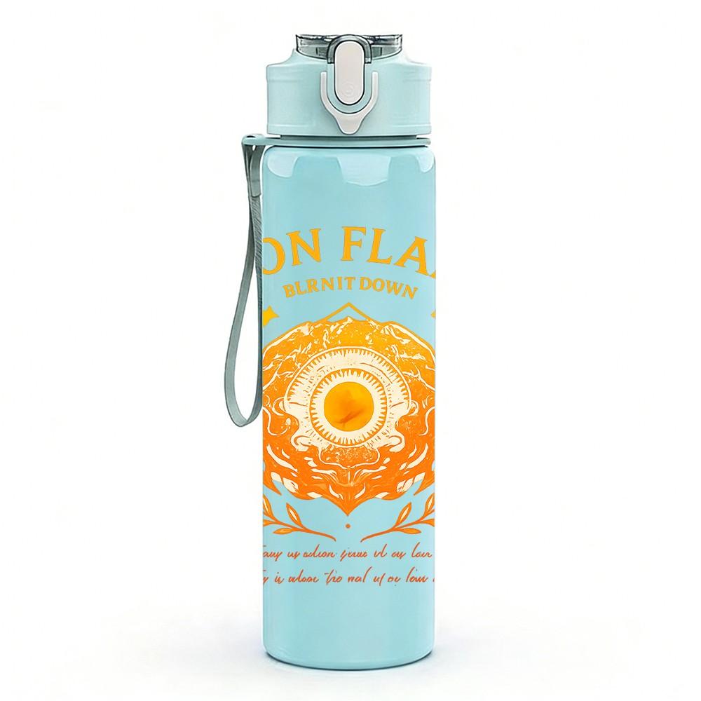 1PC Iron Flame Sunflower Art 750ml Color Plastic Sports Water Bottle Leakproof Flip Straw Lid Suitable for Sports Office Home Use