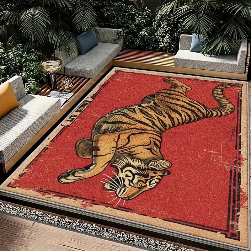 Tappeto Boemo Tibetano Tigre Floreale Tappetino da Pavimento Comodino Antiscivolo Vintage Tappeto Animale Tappeti Marocchini per Soggiorno Decorativo