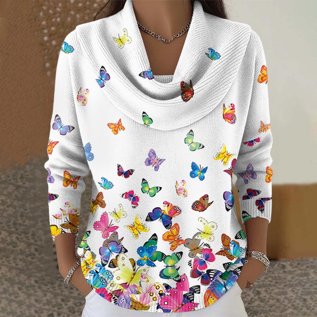 Dámský ležérní a módní svetr s dlouhým rukávem a potiskem, kulatým výstřihem