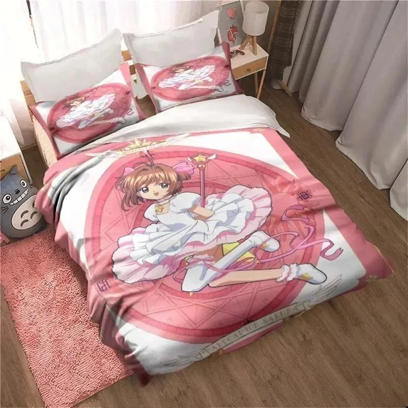 Anime Cardcaptor Sakura Kids Adult Printed Bed Set Duvet Cover Pillowcase Bedding Set Bed Linen Sheet Quilt Cover Full King Size