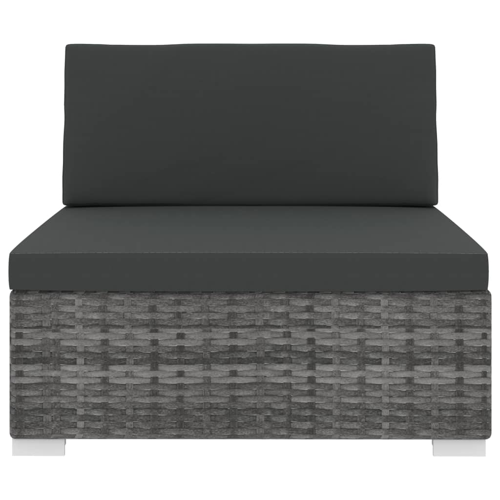 Modulares Sofa Mittelteil 1 Stück + Kissen Polyrattan Grau